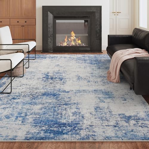 6x9 Blue Gray Washable Area Rug for Living Room, Vintage Print by Unknown