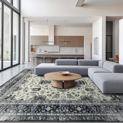 Ruaruarug Washable Area Rug 8×10 for Living Room, Ultra Soft, White Gray by Ruaruarug