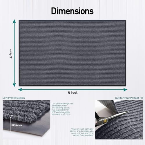 MaxMat® Large Rubber Doormat - Heavy Duty, Commercial Grade, Waterproof, Low-Profile, Easy to Clean Floormat (4 x 6 Feet, Grey, MXM-RIB0046GY) - Image 2