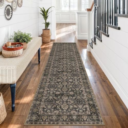 KUTA Vintage Floral Washable Runner Rug 2x7 Brown Runners for Hallways - Image 4