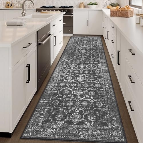 3x10 Washable Kitchen Runner Rug Non-Slip Vintage Black Throw Carpet by HOME