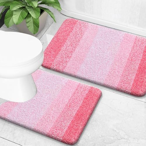OLANLY Micorfiber Bathroom Rug Set 2 Piece, Soft Absorbent Bath Mats, Pink by OLANLY