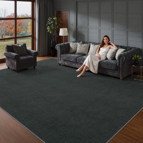 Valenrug 8x10 Area Rugs for Living Room, High-Low Pile Washable Rug, Black by Valenrug