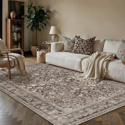 HUGEAR 3x5 Coffee Brown Vintage Floral Washable Area Rug for Entryway by HUGEAR