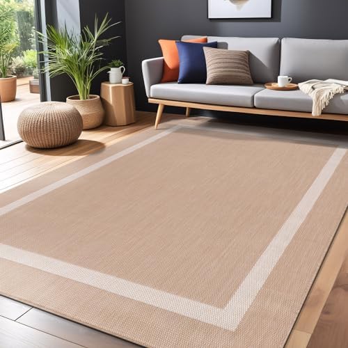 Luul Home Bordered Outdoor Rug 8x10 Washable Outside Carpet for Indoor Patio Porch Waterproof Easy Cleaning Non Shedding Area Rugs Beige 8 x 10 - Image 5