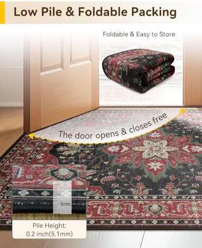 RELEANY Washable Area Rug, Runner 3'x10', Red/Black - Image 6
