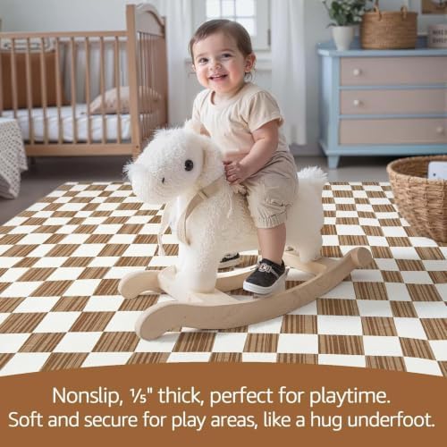 jinchan 4x6 Area Rug Washable Modern Checkered Rug for Kids Room, Brown - Image 4