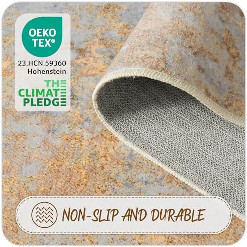 Entryway Rug 2x3 Beige Gold Door Mat Indoor Entrance 24x36, Washable Small Throw Rugs for Kitchen Floor, Entry, Front Door, Bedroom Bedside, Non-Slip Low Pile Stain & Fade Resistant, Abstract - Image 6