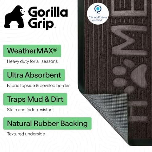 GORILLA GRIP WeatherMAX Door Mat, Indoor Outdoor, 35x23 Dark Brown Home Paw - Image 2