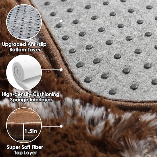 6x9 Area Rugs for Living Room Bedroom, Fluffy Brown and White Geometric Rug - Image 4
