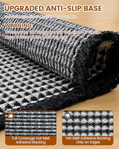 Smiry Waffle Bath Mat 24X16, Soft Absorbent Bathroom Rugs, Black & Cream - Image 5