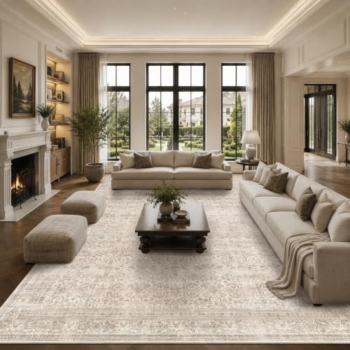 Schweek 12x15 Beige Washable Area Rug Vintage Large Rugs for Living Room by Schweek