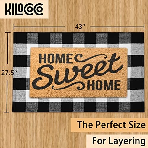 KILOCOCO Buffalo Plaid Checkered Rug 27.5x43 in Black White Front Door Rug - Image 2