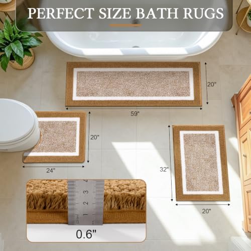Pauwer Bathroom Rugs Sets 3 Piece, Non Slip Bath Mats for Bathroom, Mustard - Image 2
