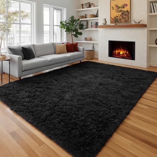 Fluffy Area Rugs for Bedroom 5x7, Soft Shaggy Washable Farmhouse Rugs Black - Image 4