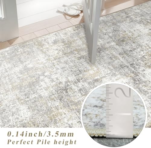 Kitchen Runner Rug 3x6 Washable - Non Slip Rugs for Entryway Hallway Soft Stain Resistant Bedroom Carpet Indoor Ultra Thin Modern Abstract Home Decor Floor Mat for Laundry Bathroom 3x6 Gray Gold - Image 7