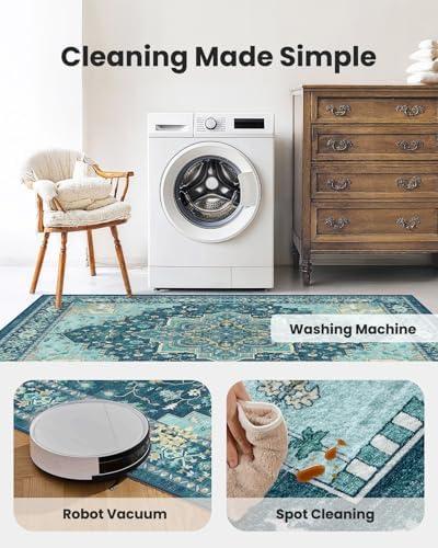 Amada Vintage Washable Area Rug,8'x10',Teal Blue - Image 6