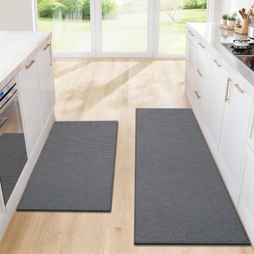 Kitchen Rugs Set of 2, Washable Floor Mats, Grey 20x32+20x47in by Unknown