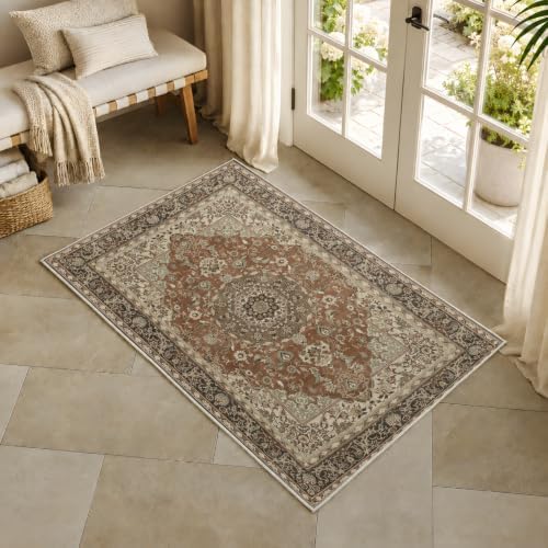 2x3 Area Rug Washable Vintage: Non Slip Throw Rugs for Entryway - Image 2