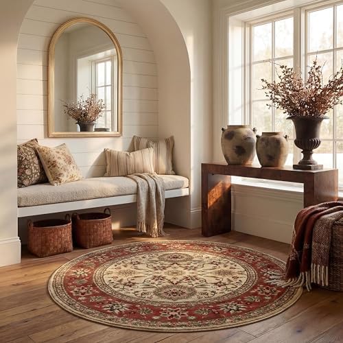 SAFAVIEH Lyndhurst Round Rug 6', Ivory & Rust LNH212R by Unknown