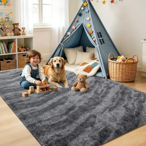 Noahas 6x9 Large Grey Fluffy Soft Area Rug Non-Slip for Living Room Bedroom - Image 4