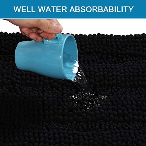 H.VERSAILTEX Bathroom Rugs Bath Rug Set 2 Piece Bathroom Contour Rug Toilet Mat Sets Non Slip Contour Bath Rug Set Ultra Thick Water Absorbent Striped Washable(20" x 32" Plus 20" x 20" U, Black) - Image 5
