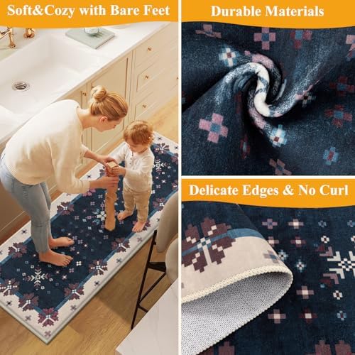 HEBE Boho Kitchen Rugs Set of 3, Non Slip Washable Kitchen Mats for Floor - Image 5