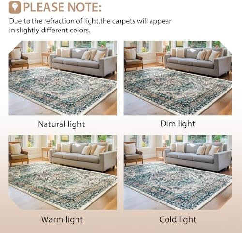 BESTSWEETIE Washable Boho 6x9 Area Rug, No Pile for Living Room, Green - Image 6