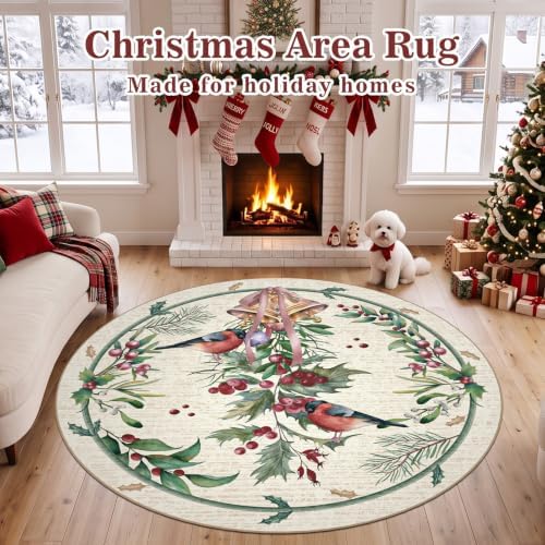 nesrt 6Ft Beige Christmas Round Washable Area Rugs Non Slip for Living Room - Image 3
