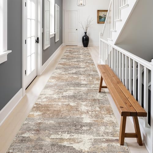 3x20 Runner Rug Washable Abstract: Non Slip Hallway Floor Mat Brown/Brick - Image 3