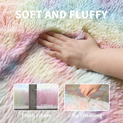 KCHOWUA Rainbow Unicorn Fluffy Fuzzy Rug 2x6, 2 Pcs Washable Non Slip - Image 4