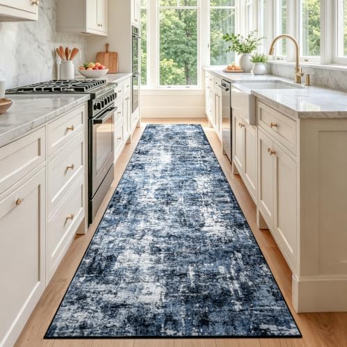 Rugflix 3x16 Runner Rug for Hallway, Washable Navy Blue Long Runners by RugflixAreaRugs