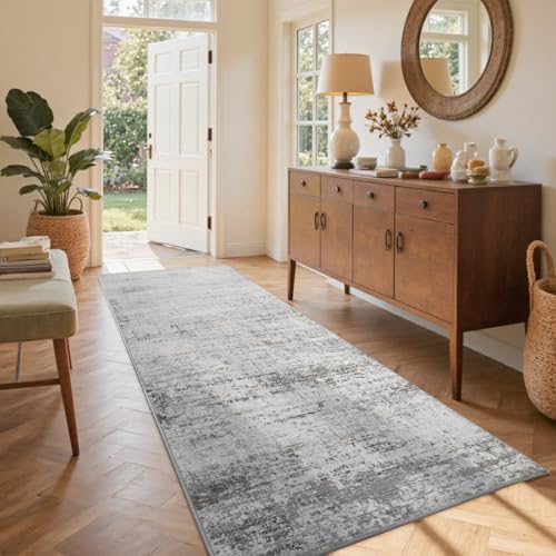 2x6 Ft Abstract Washable Runner Area Rugs for Hallway Grey by Cuzwlovita