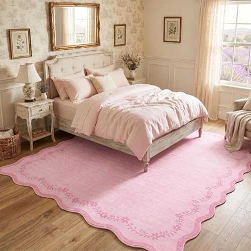 GarveeHome 5x7 Scalloped Area Rug Pink Washable Bedroom Living Room Rug - Image 2