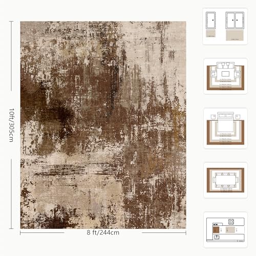8x10 Rugs for Living Room - Modern Abstract Low Pile Washable Rug, Ultra Soft Non Slip Large Rugs, Floor Carpet for Bedroom Dining Room Office Laundry Nursery Home(Brown) - Image 2