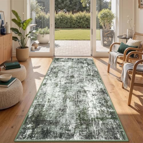 Rugflix 2x6 Runner Rug for Entryway, Washable Dark Green Runners by RugflixAreaRugs