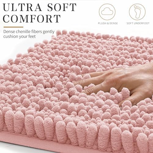 Yimobra Bathroom Rugs Non Slip Washable - Ultra Soft Absorbent Chenille Bath Mat, Quick Dry Shaggy Floor Carpet for Tub Shower, Light Pink Home Decor Accessories, 24x17 Inch - Image 4