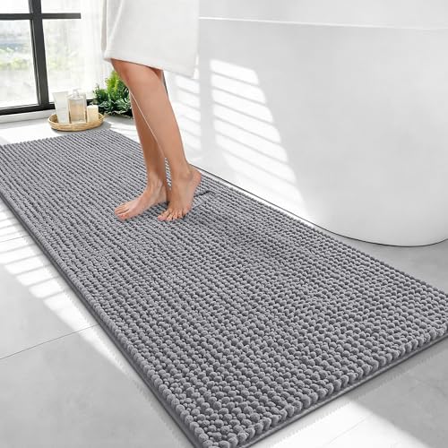 OLANLY Thick Chenille Bathroom Runner Rugs 47x24, Absorbent Bath Mat, Grey by OLANLY