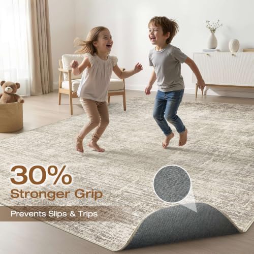 LOONGRUG 5x8 Area Rug Washable Neutral Modern Rug for Living Room Brown - Image 3