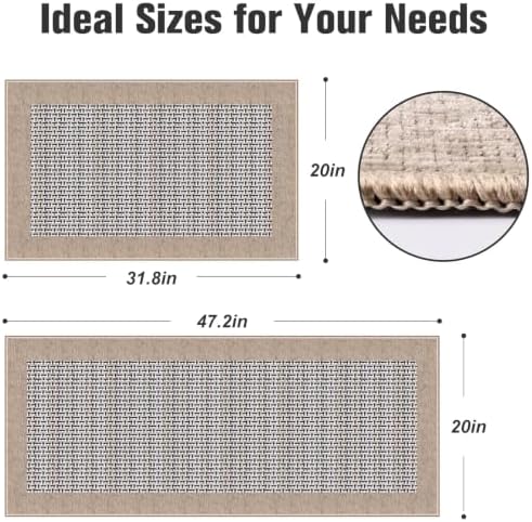 StepRite Kitchen Rugs 2 PCS, Kitchen Mats for Floor, 20"X32"+20"X47", Khaki - Image 2