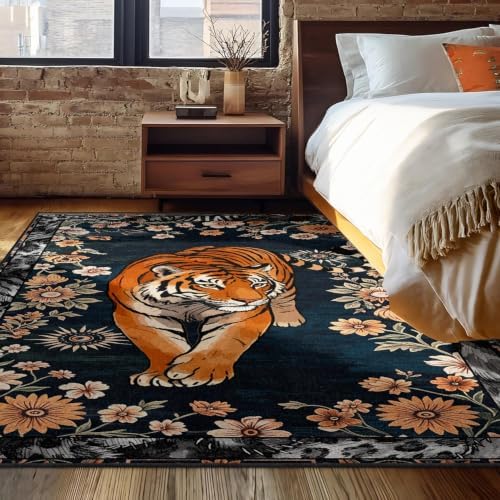 Vintage Tiger Floral Area Rug 1.5x2.5 Jungle Non Slip Large Carpet - Image 2