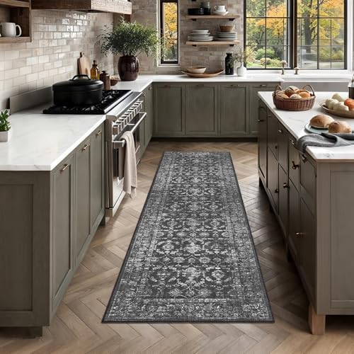 2x6 Washable Kitchen Runner Rug Non-Slip Vintage Black Throw Carpet by HOME