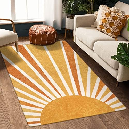 Lahome Boho Rainbow Sun Area Rug 4x6 for Classroom by Lahome