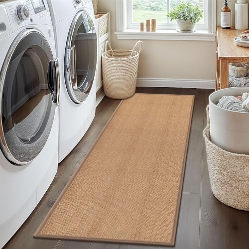 6ft Natural Jute Hallway Runner Rug Non Slip Washable, Rubber Backed Long Indoor Entryway Runner, Absorbent Kitchen Carpet Sink Rug, Camel - Image 2