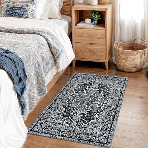 KUTA Oriental Small Area Rug 2x3 Black Washable Black Entryway Rugs - Image 5