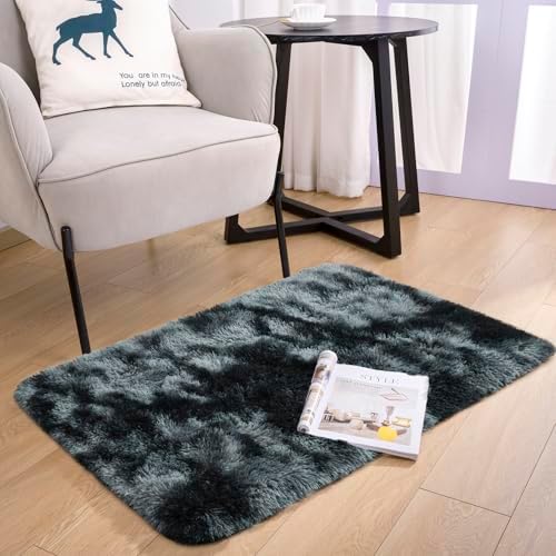 2x3 Tie-Dyed Black and Grey Fluffy Area Rug Non-Slip for Entryway Bedroom - Image 2