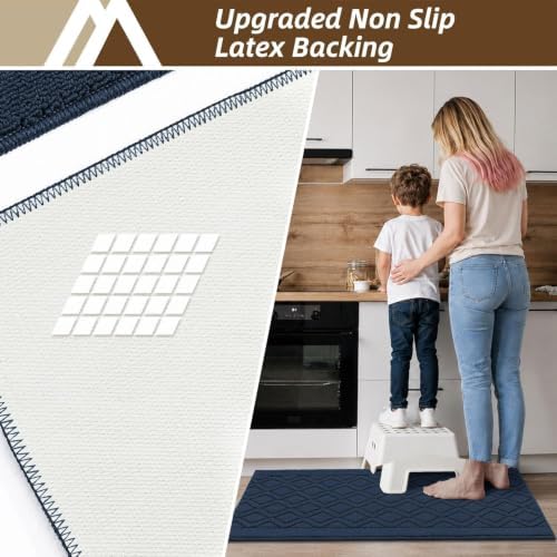 COSY HOMEER 48x20Inch/30X20Inch Kitchen Rugs Sets of 2,Navy Blue - Image 3