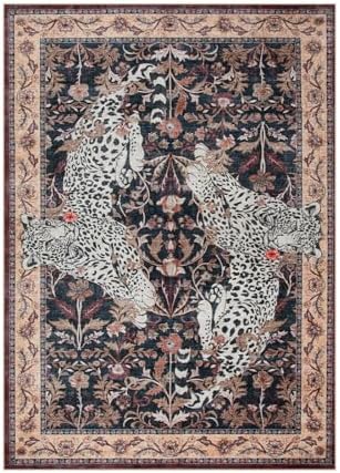 Moynesa Leopard Washable Area Rugs for Living Room, 5x7 Vintage Soft Rug for Bedroom, Non Slip Boho Ultra Thin Large Stain Resistant Throw Rug for Dining Guest Room, Puce Red - Image 3