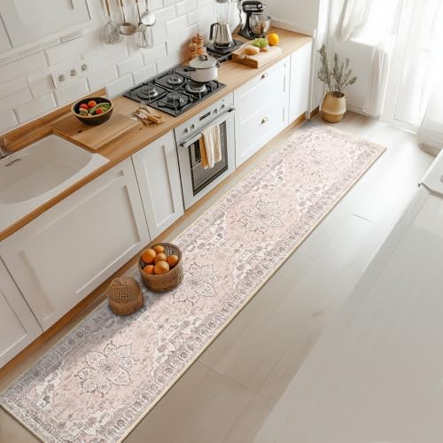 BESTSWEETIE Washable Boho 2x10 Runner Rug for Living Room, Pink Beige Grey - Image 2