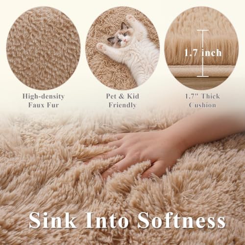 6x9 Ft Beige Fluffy Area Rug for Living Room, Soft Washable Carpet - Image 3